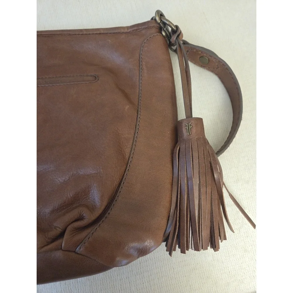 Frye New‎ Oriana Cognac Brown Woven Leather Hobo Shoulder Bag Long Tassel